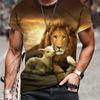 Men's Lion Lamb Peace Dove Print T-Shirt Sunset Wildlife Religious Symbol Crew Neck Casual Top