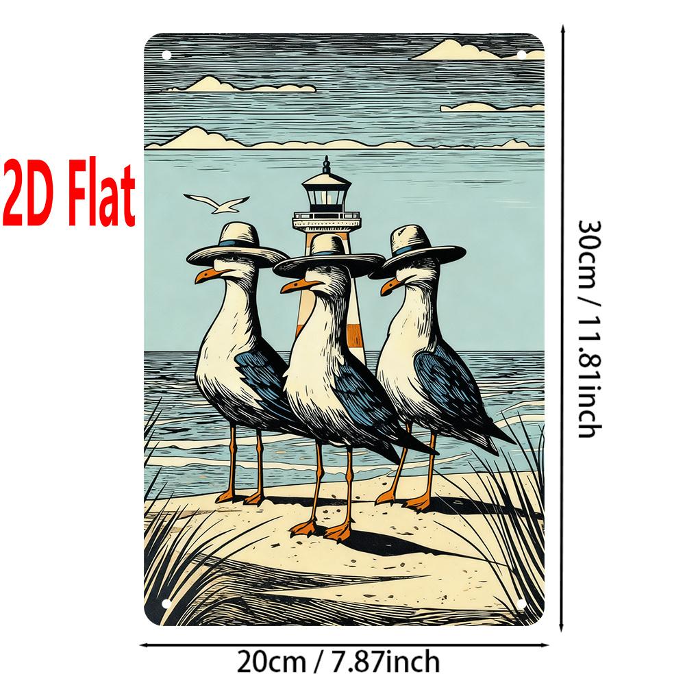

Coastal Cottage Wall Decor Sign Flying Seagull with Hat Lighthouse Design xcm Rustic Metal Plaque for Study Room Balcony 20x30cm（7.8x11.8inch）
