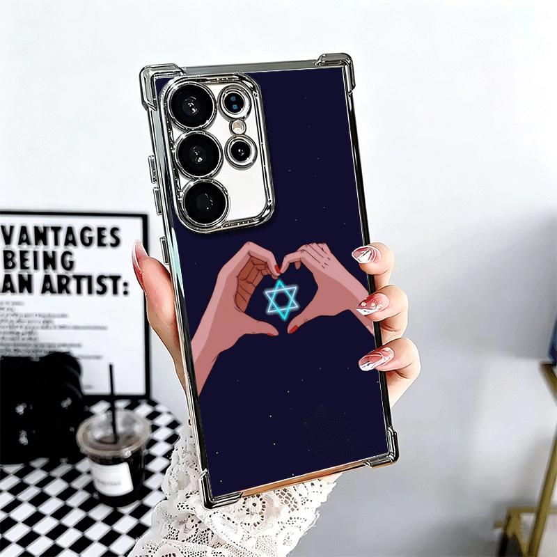 David Jewish Star Symbol Plating Phone Case For Samsung Galaxy S24 S25 FE S26 Edge S23 Ultra S22 S21 Plus S20 Anti-Fall Airabag