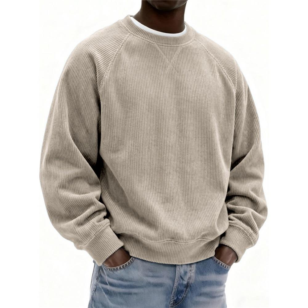 Felpa in velluto a coste da uomo a girocollo larga per autunno e inverno, pullover da uomo a maniche lunghe, top casual