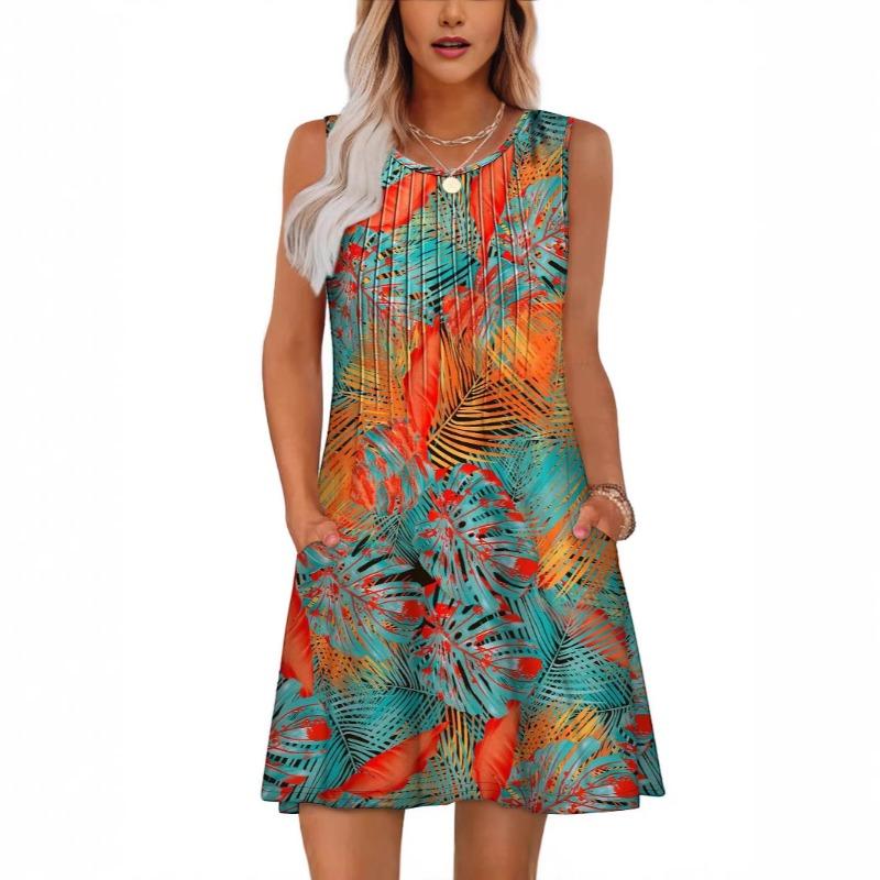 QICED Women's Fashion Summer Spring Sleeveless O-Neck Casual Dresses