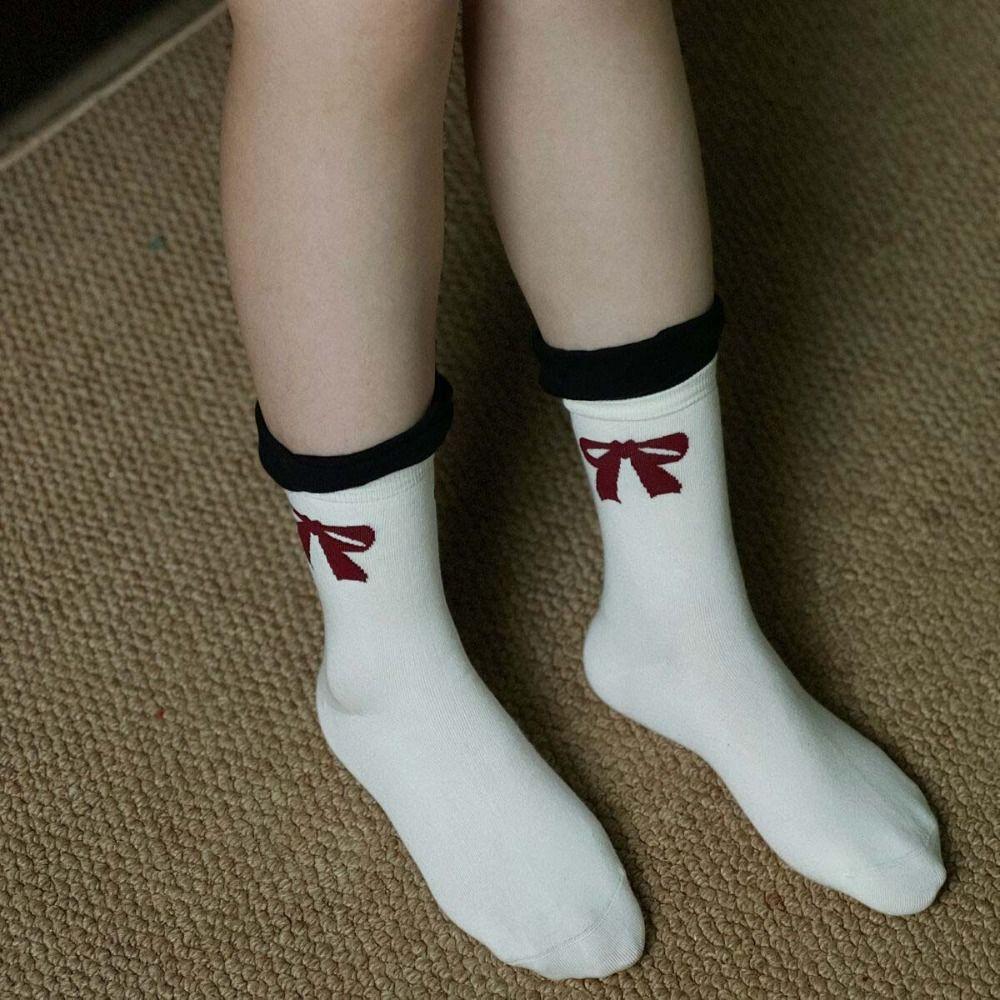 2Pairs Dot Sweet Tube Socks Kawaii Socks Women Casual Bowknot Ruffle Socks Streetwear