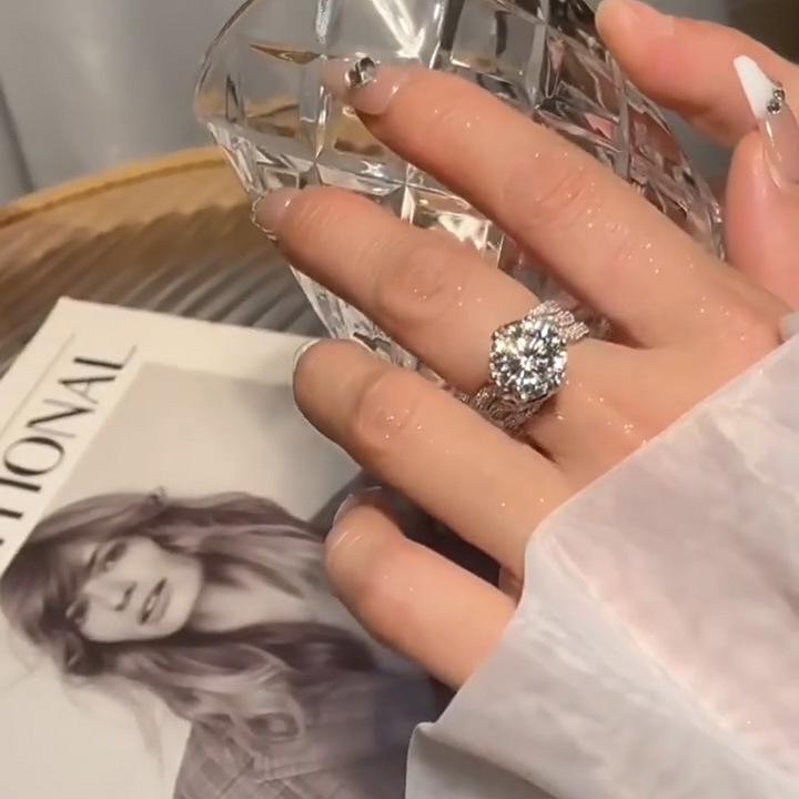 New 5 Carat Dove Egg Simulated Moissanite Three-Row Diamond Ring: Three Lifetimes of Love