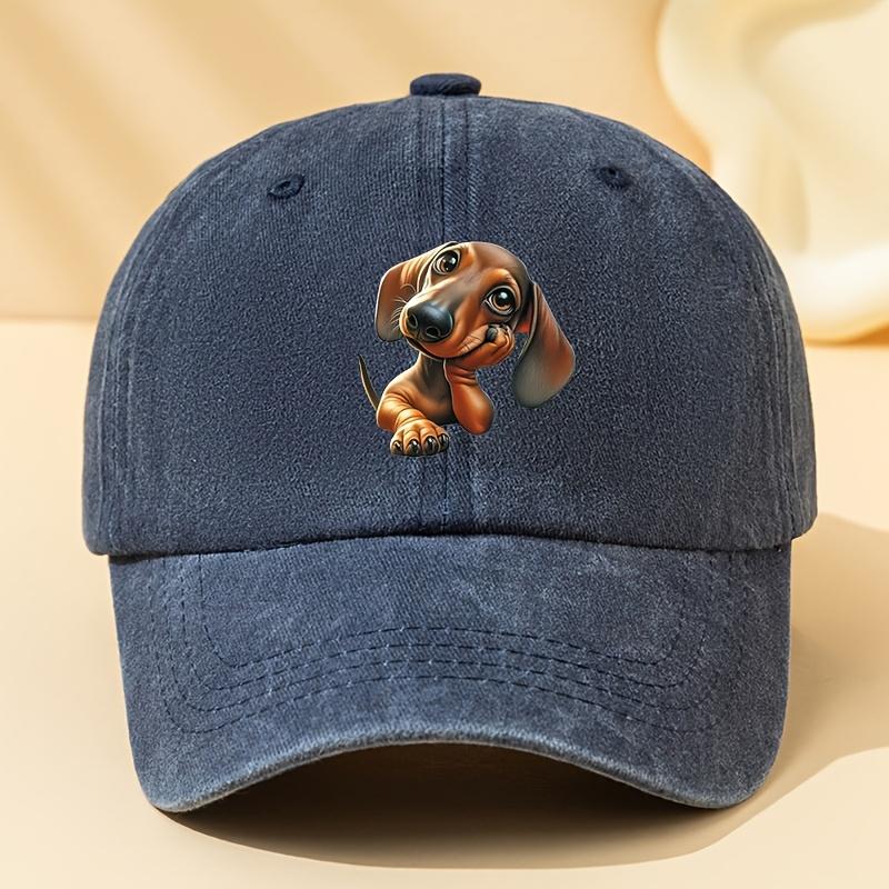 Adorable Dachshund Print Baseball Cap  Washed Vintage Style Adjustable Fit Soft  Comfortable Perfect for Casual Wear Outdo