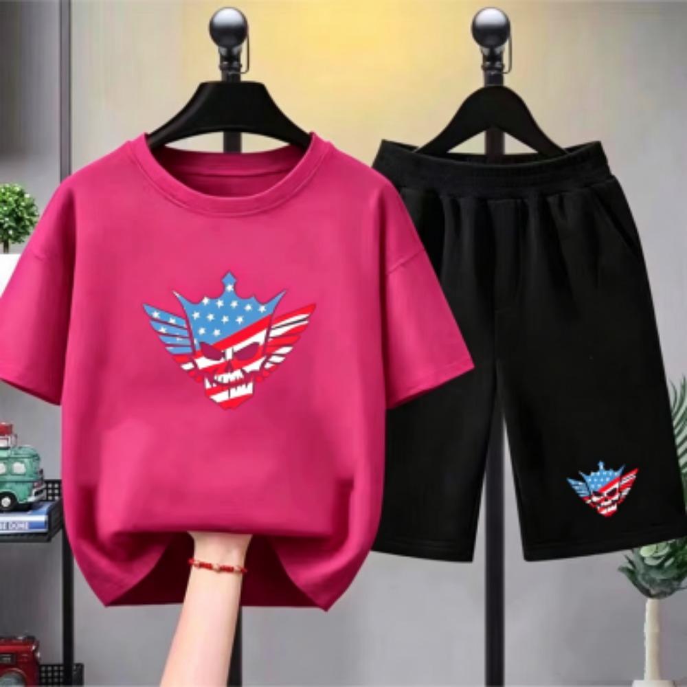 Fashion Men's T-shirt Shorts Set Funny Skull Printed Men's Short Sleeve Tops Shorts 2pcs Summer Men Women's Outdoor Casual T-shirt Sets