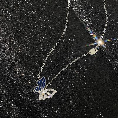 Blue Butterfly Necklace for Women In Summer Light Luxury Niche Versatile Collarbone Chain Love Brand Necklace