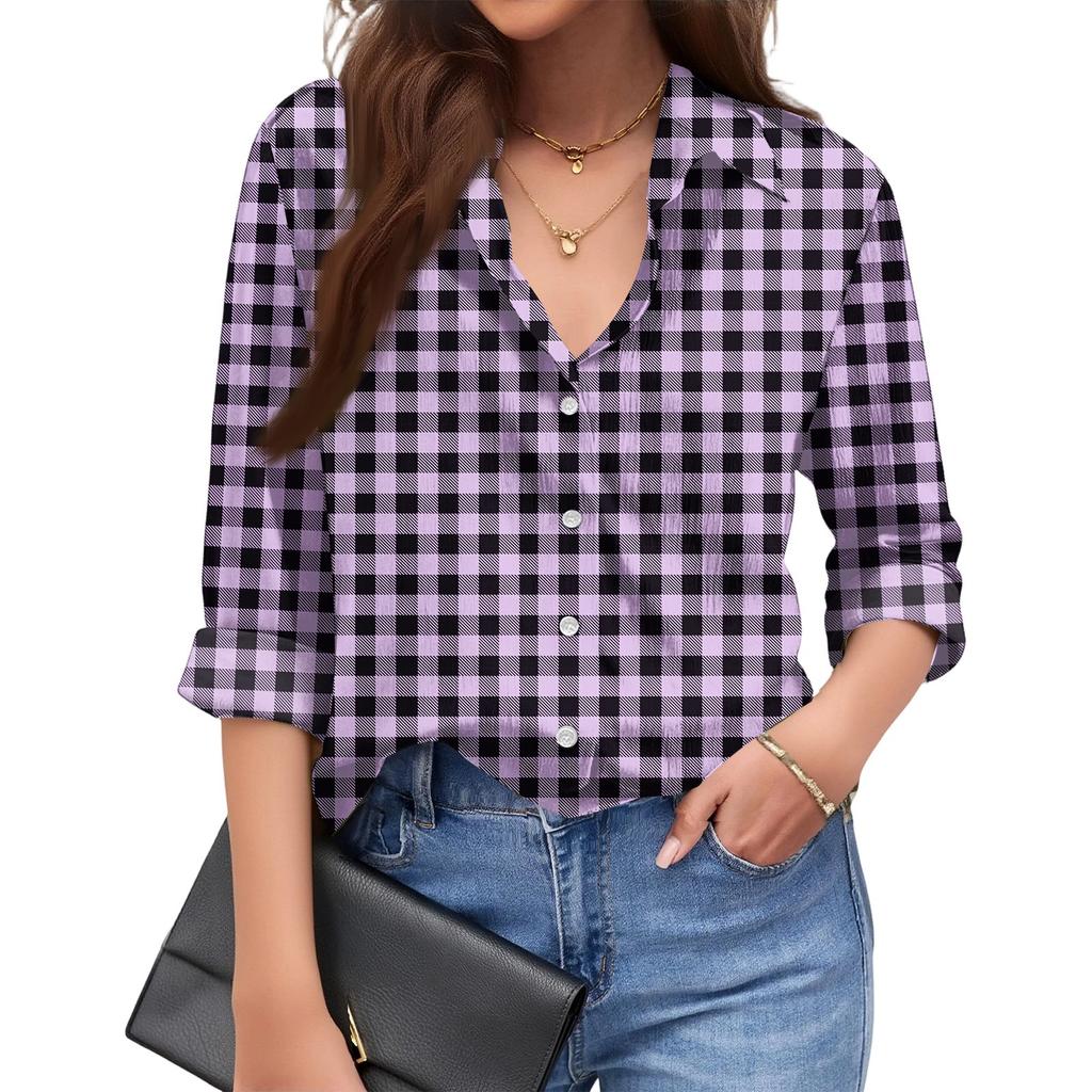 Women's Fashionable Casual Loose Plaid Long,sleeved Shirt