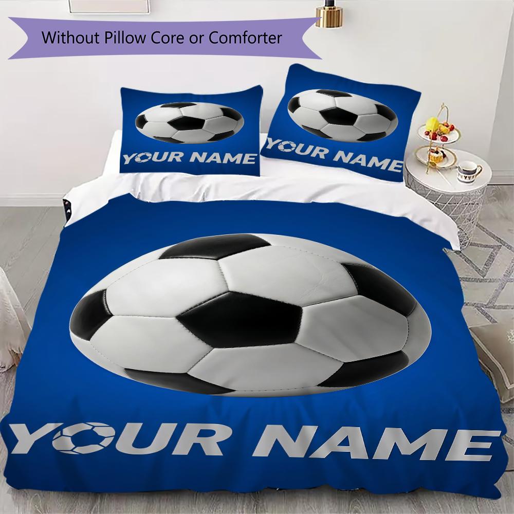 Custom Name Soccer Ball Neon Bedding,Quilt Set Quilt Cover Pillowcase Home Birthday Gift(1 * Duvet Cover + 2 * Pillowcase, Without Core)_lx