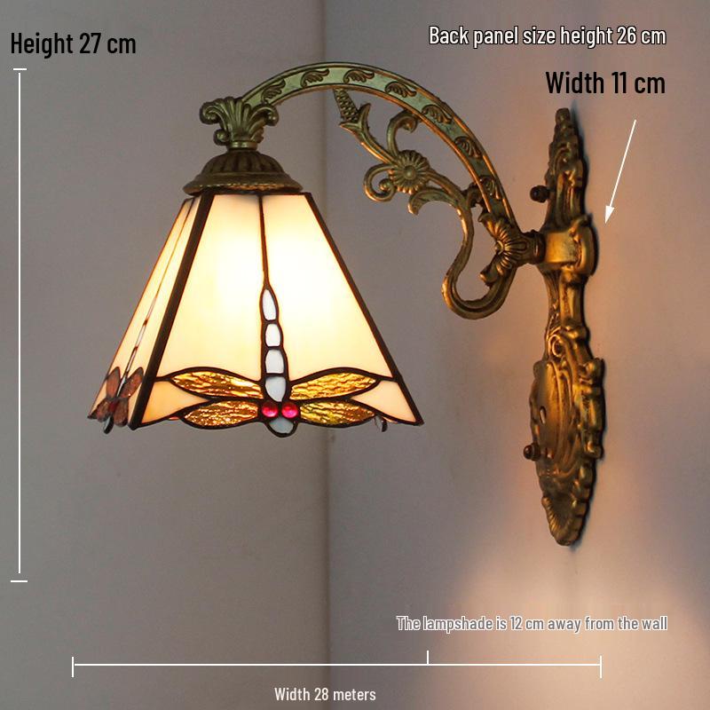 Retro European Tiffany-Style Wall Lamp for Bedroom, Hallway, or Bathroom Mirror