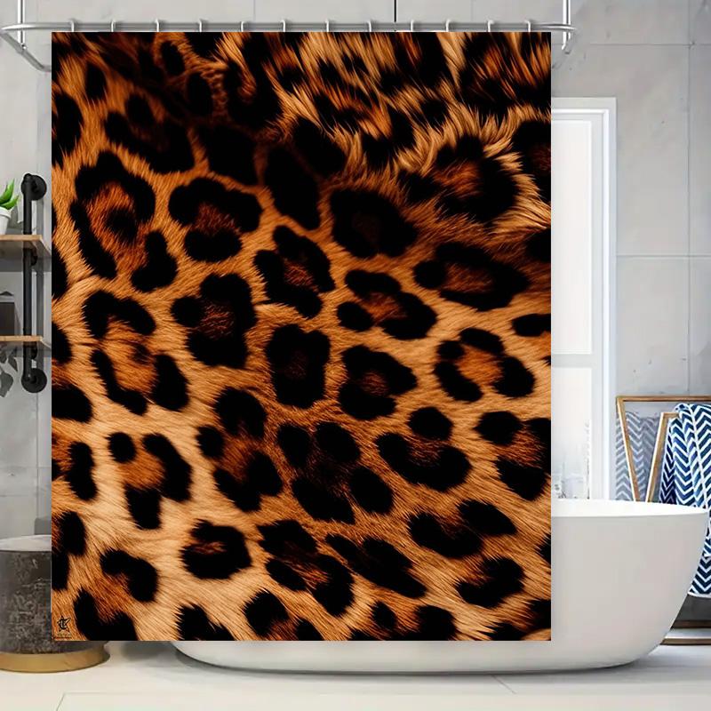 

Animal Print Shower Curtain Leopard Design Bath Decoration Waterproof Fabric Rug Customizable Size For Home Bathroom Decor W60H190(CM)-1 Pcs
