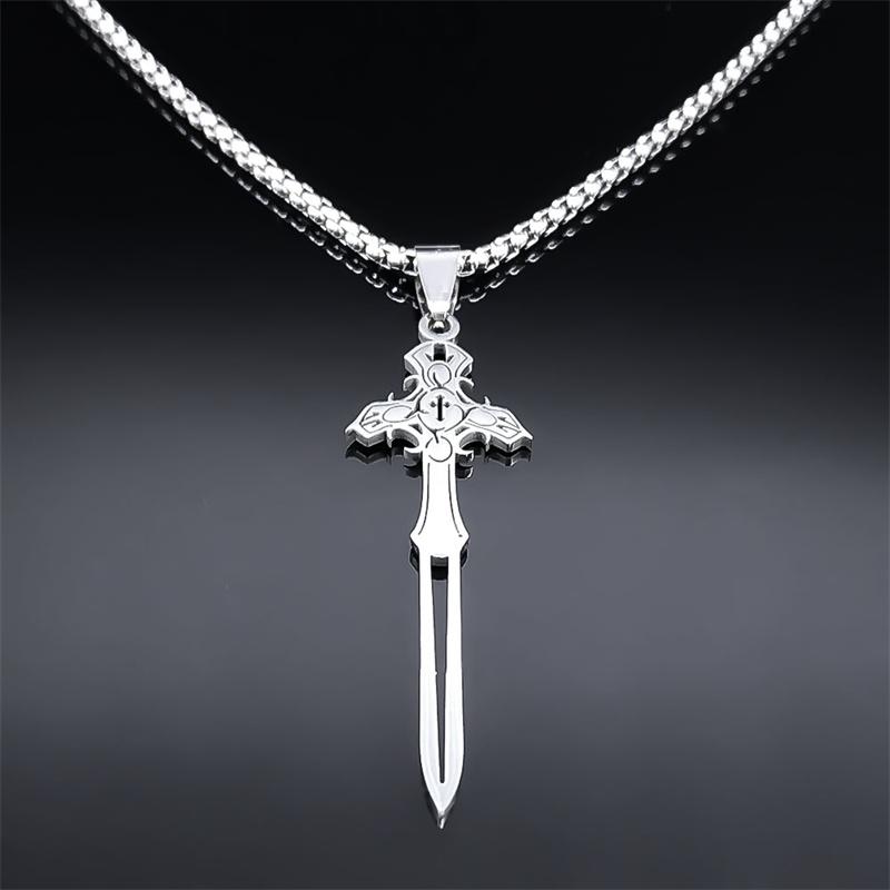 Cross Sword Pendant Necklaces for Men Women Stainless Steel Silver Color Gothic Necklace Jewelry Collier Acier Inoxydable Femme