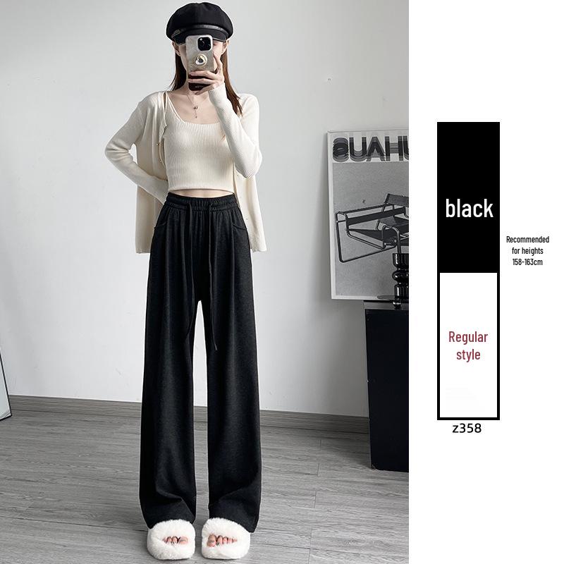 Women's White Drapey Velvet-Lined High-Waist Loose Wide-Leg Trousers - Autumn/Winter Collection