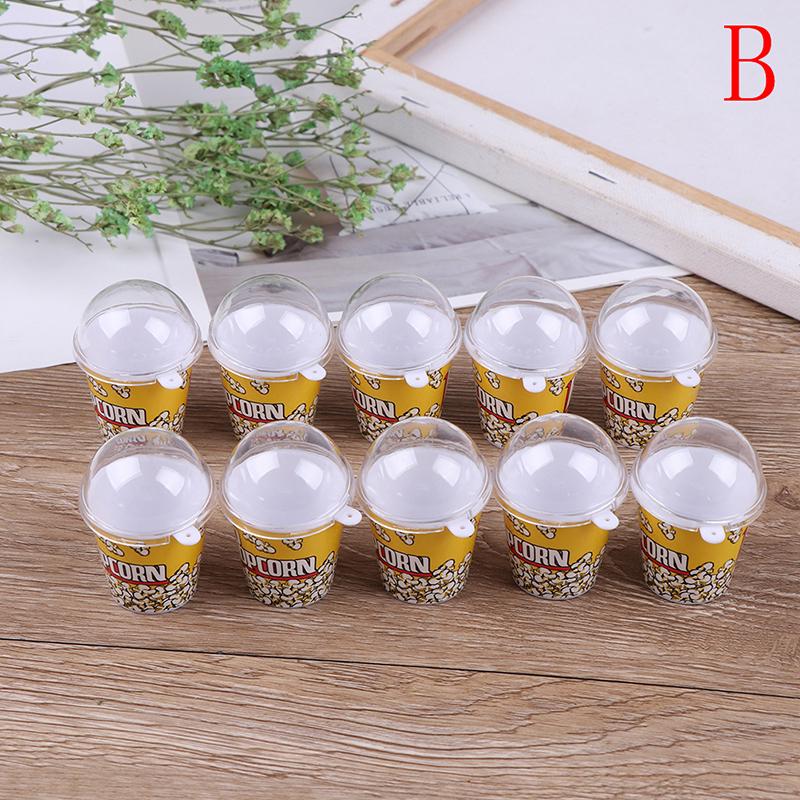 10pcs Mini Cup with Dome Lid DollHouse Popcorn Ice Cream Jewelry Accessory DIY Charms Plastic Cups Miniature