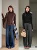 Retro Maillard Women's Korean Style Contrast Stitching Half-High Collar Base Shirt N862C