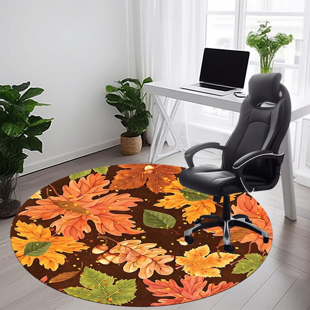 1PC Autumn Leaves Office Round Area Rug, Mat Suitable For Office, Under Office Chairs Bedroom Living Room Home Decor, Room Deco