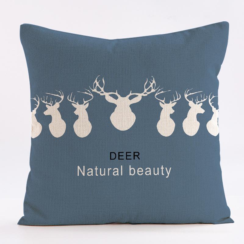 Christmas Blue Moose Throw Pillow Cover With Short Plush Print For Living Room Sofa Decoration Cushion Cover Pillow Covers