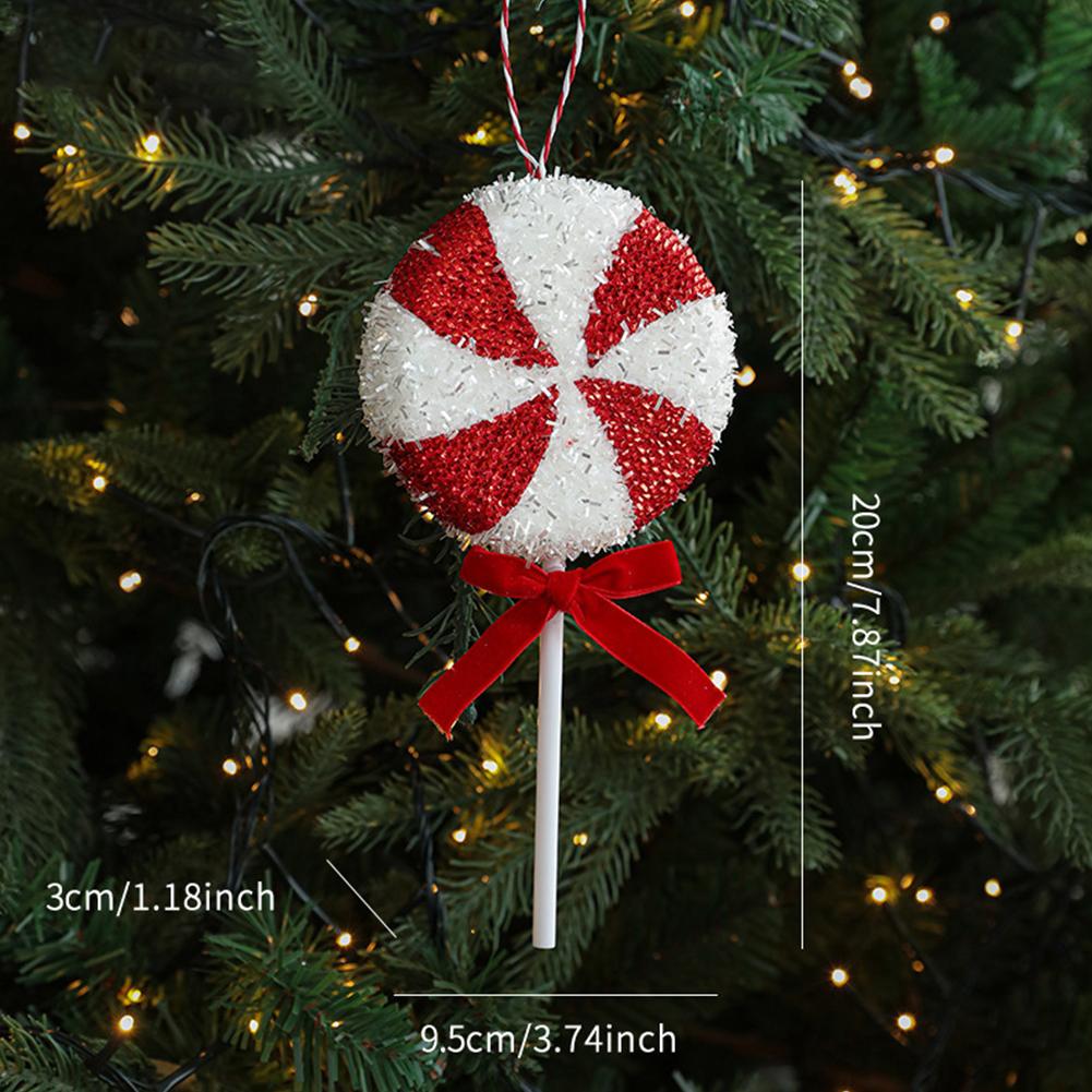 Sweet Christmas Tree Pendant Candy Cane Lollipop Christmas Ornament Red White Sparkling Candy Model for Home Party Deco
