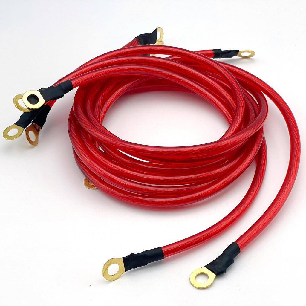 LEXOR Reinforced Earthing Cable, Universal 5-piece Set, Fuel Economy, Torque, Noise Reduction, Terminal, Includes Mounting Screws, Engine, Red