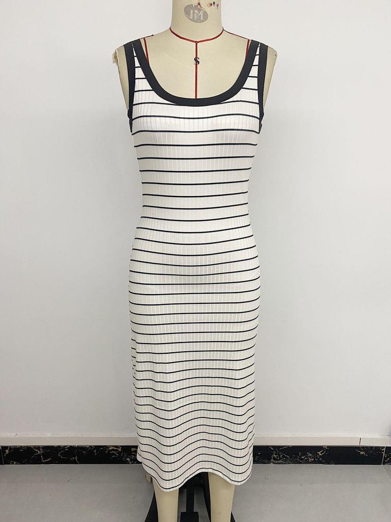 2026 Sommer Gestreift Ärmellos Schlitz Langes Kleid - Vielseitig Schlanke Passform für Damen