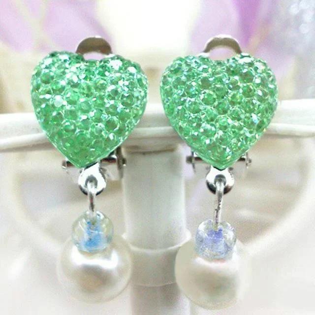 New Pretty Kids Princess Style Ear Clip No Pierced Female Shiny Love Heart Diamond Jewelry Earrings Accessory Women Gifts