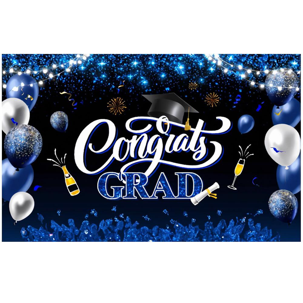 Graduation Decoration Gold Blue Bachelor Cap Glitter Balloon Background Decoration Congrats Grad Graduation Class Party Backdrop