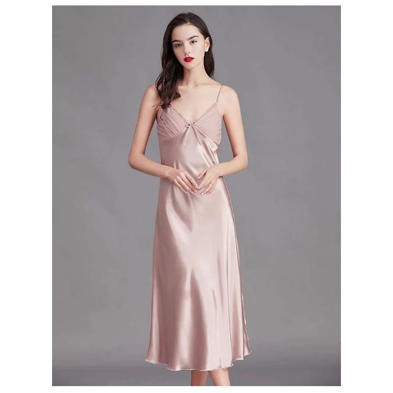 Mulberry Silk Satin Women's Nightgown Sleeveless Sexy Suspender Nightgown V-neck Home Wear Women's Nightgown Dress