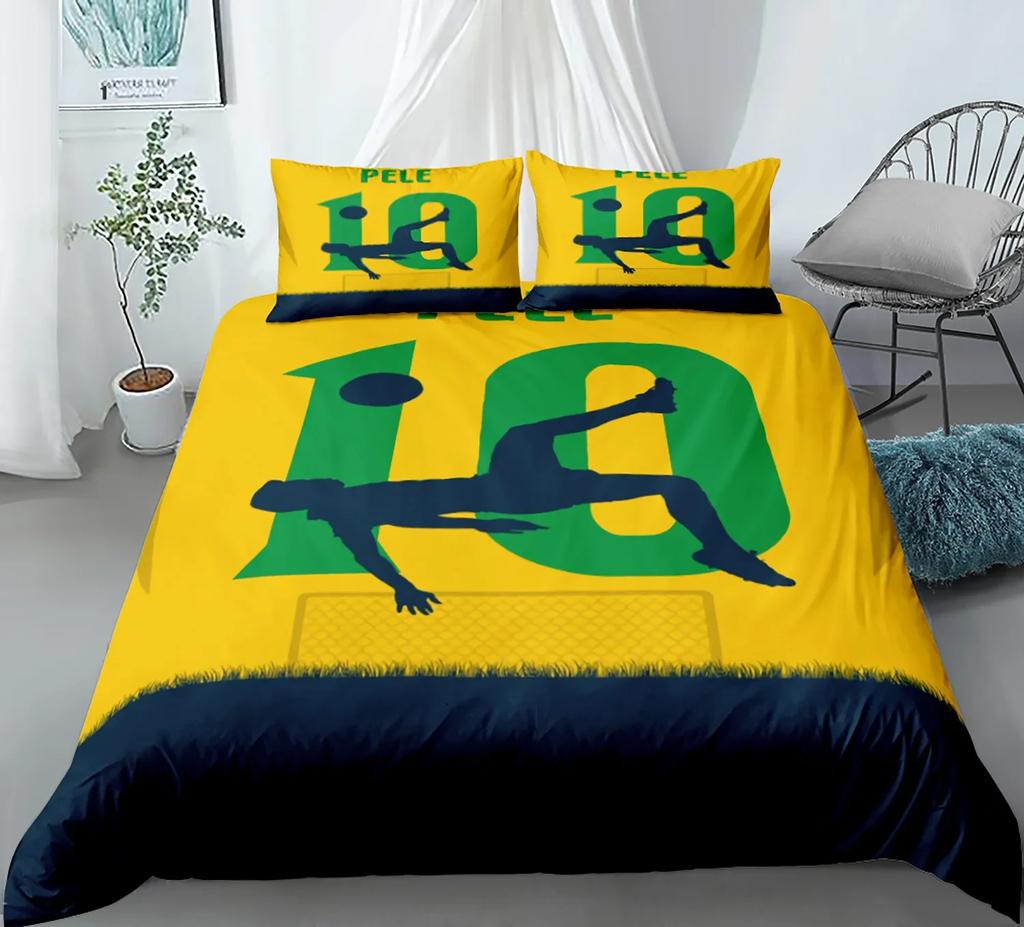 Soccer Player Twin Duvet Cover,Soccer Professional Player Kick Ball Championship Polyester Bedding Set Queen/Full/King/Twin Size
