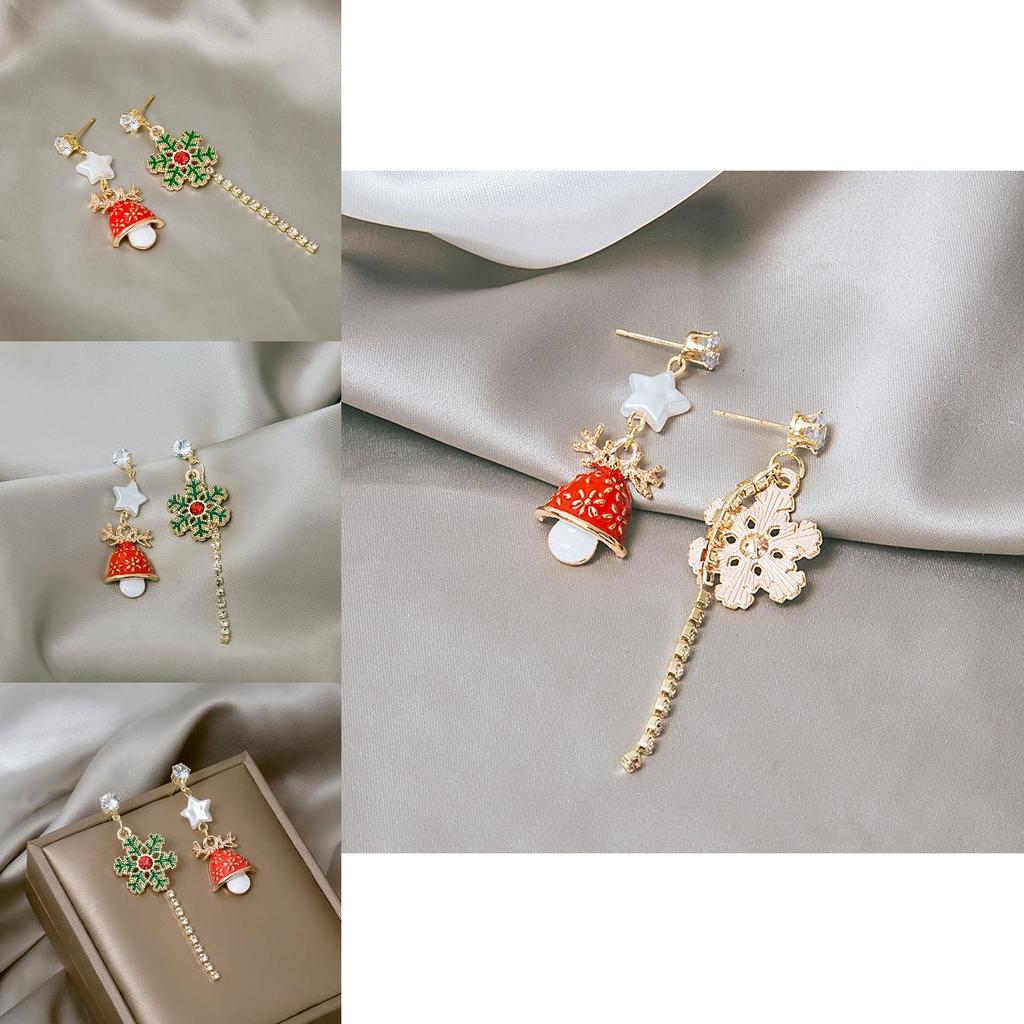 Christmas Snowflake Bell Long Earrings With Alloy Material For Holiday Party Wear