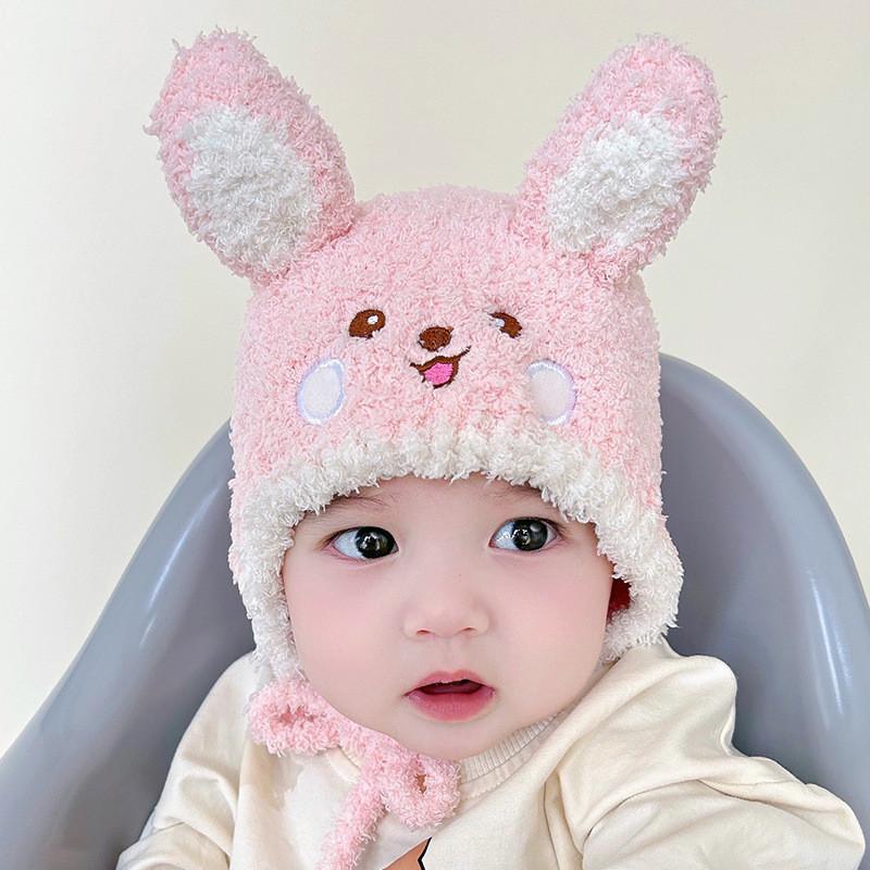 Cute Baby Knit Hat Winter Newborn Infant Warm Plush Hat Boys Girls Children Ear Protection Hat White