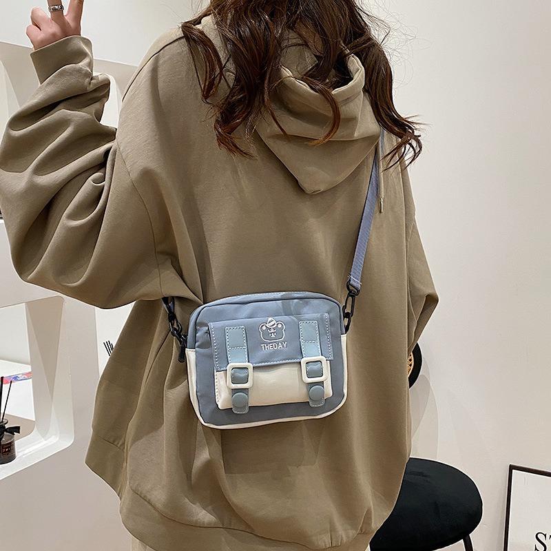 Sweet Contrasting Small Square Bag, New Women's Bag, Fresh Harajuku Messenger Bag, Nylon Cloth.