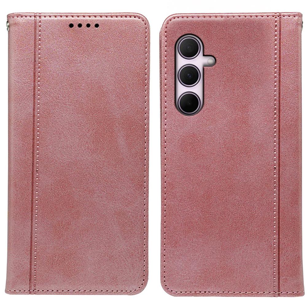 

For Samsung Galaxy S25+ Case Hidden Magnetic Closure Calf Texture Leather Phone Cover Rose Gold