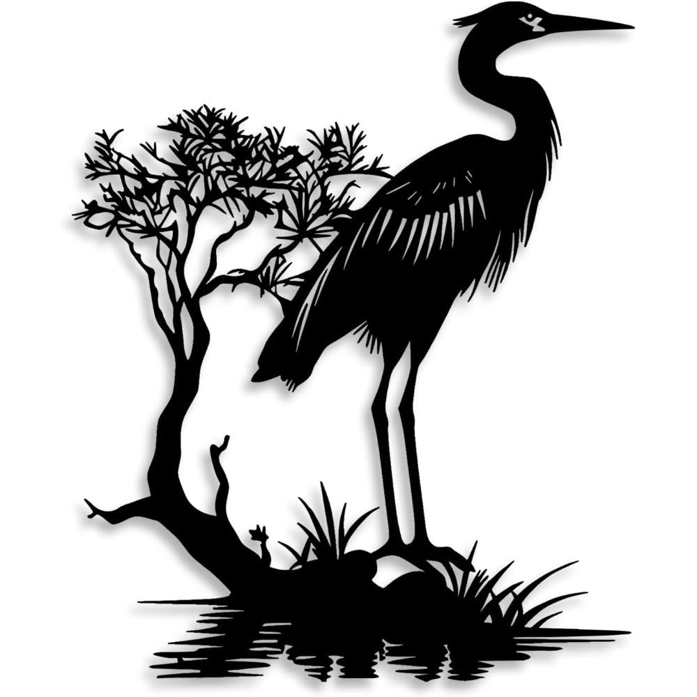 Metal Crane Wall Art, Japanese Style Black Decor for Living Room Bedroom Office