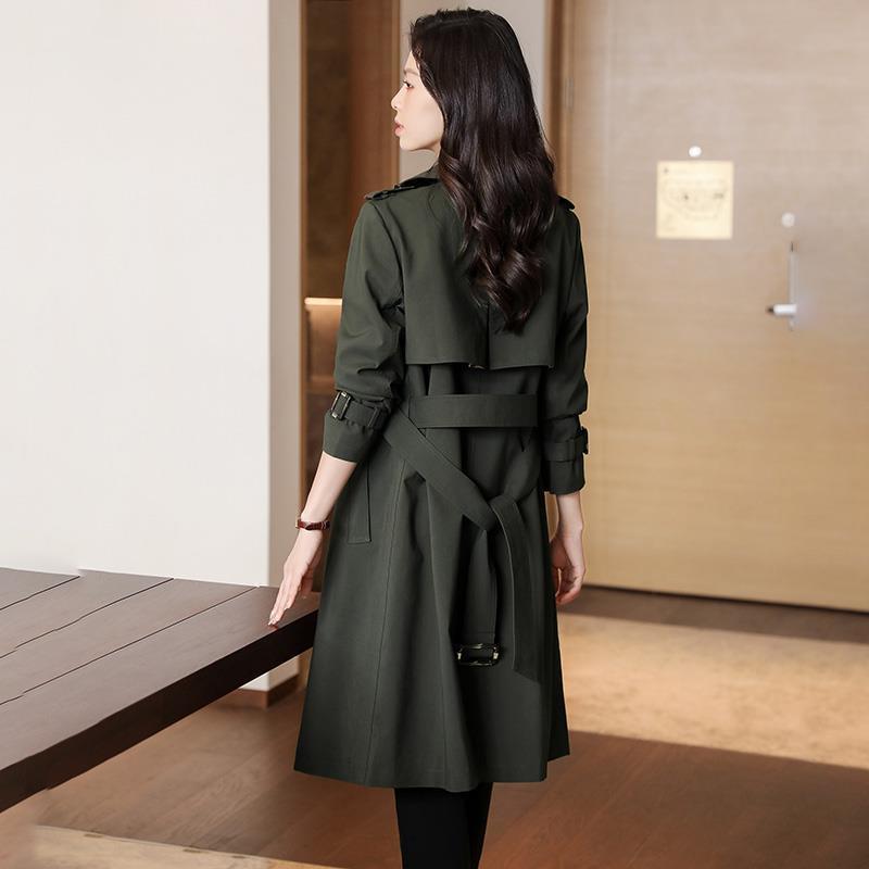 Temperamental Women's Mid-Length Trench Coat - Spring/Autumn 2025 British Style in Ink Green