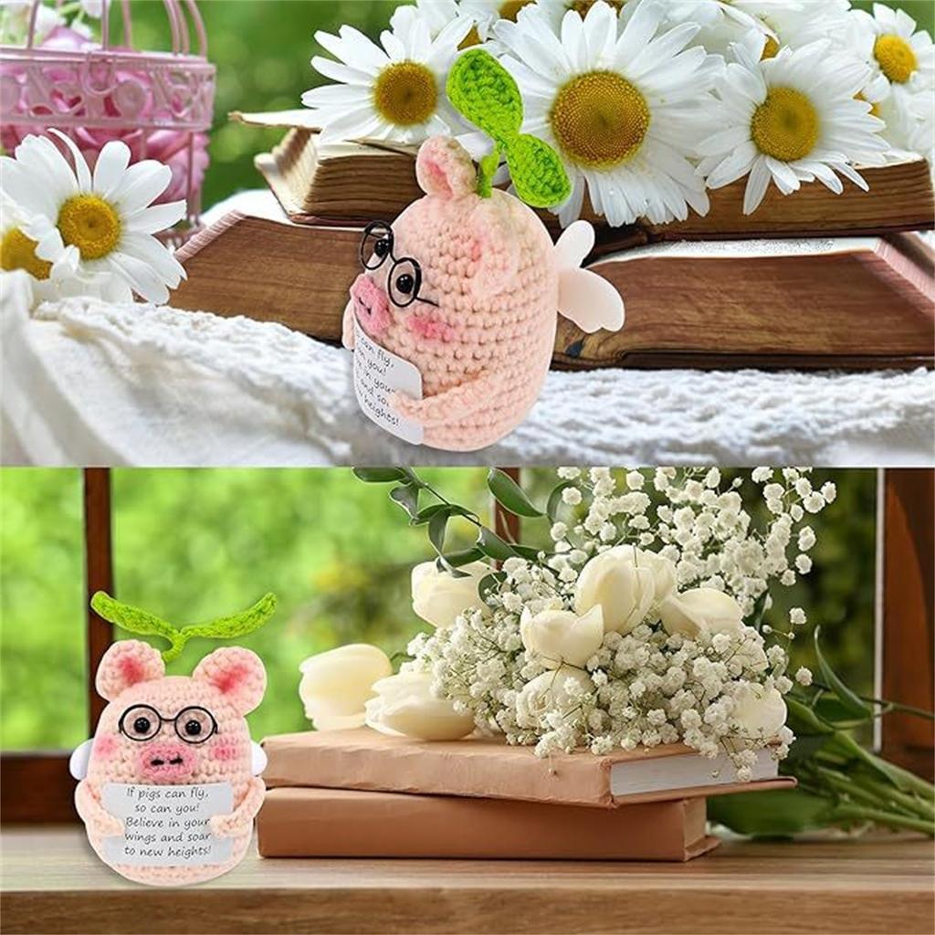Funny Positive Pig Cute Emotional Support Crochet Pig Novelty Encouragement Gift