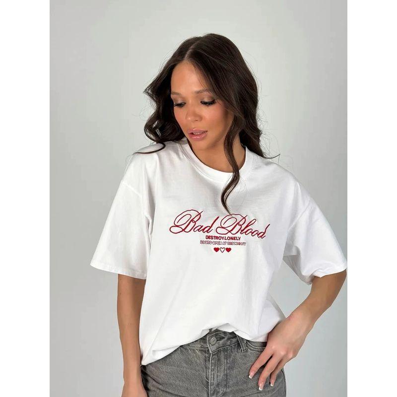 Loose Printed T-shirt Western Style New Fashion Casual Letters Print Cotton Short sleeve T-shirt Top