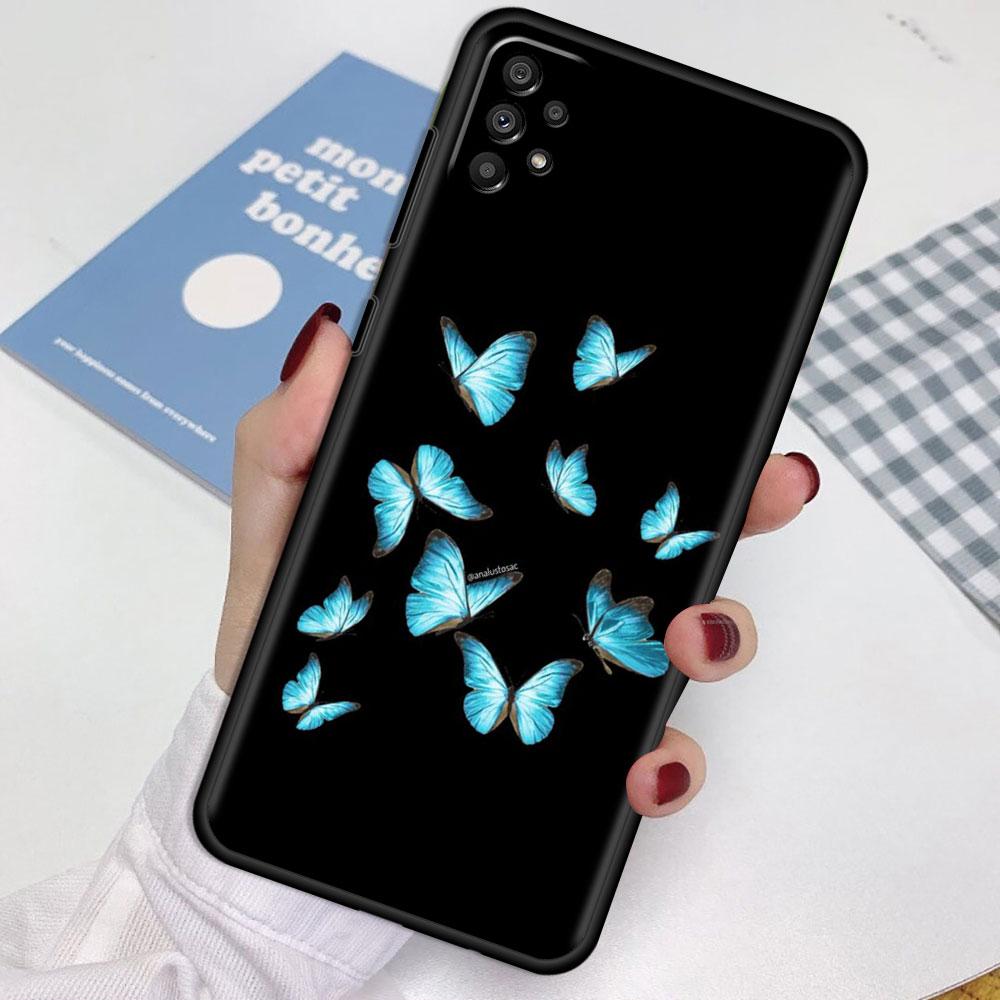Case For Samsung Galaxy A52 A12 A32 A51 A21s A71 A13 A53 A22 A31 A72 A03 A02s A41 Black Phone Shell Beauty Pink Butterfly