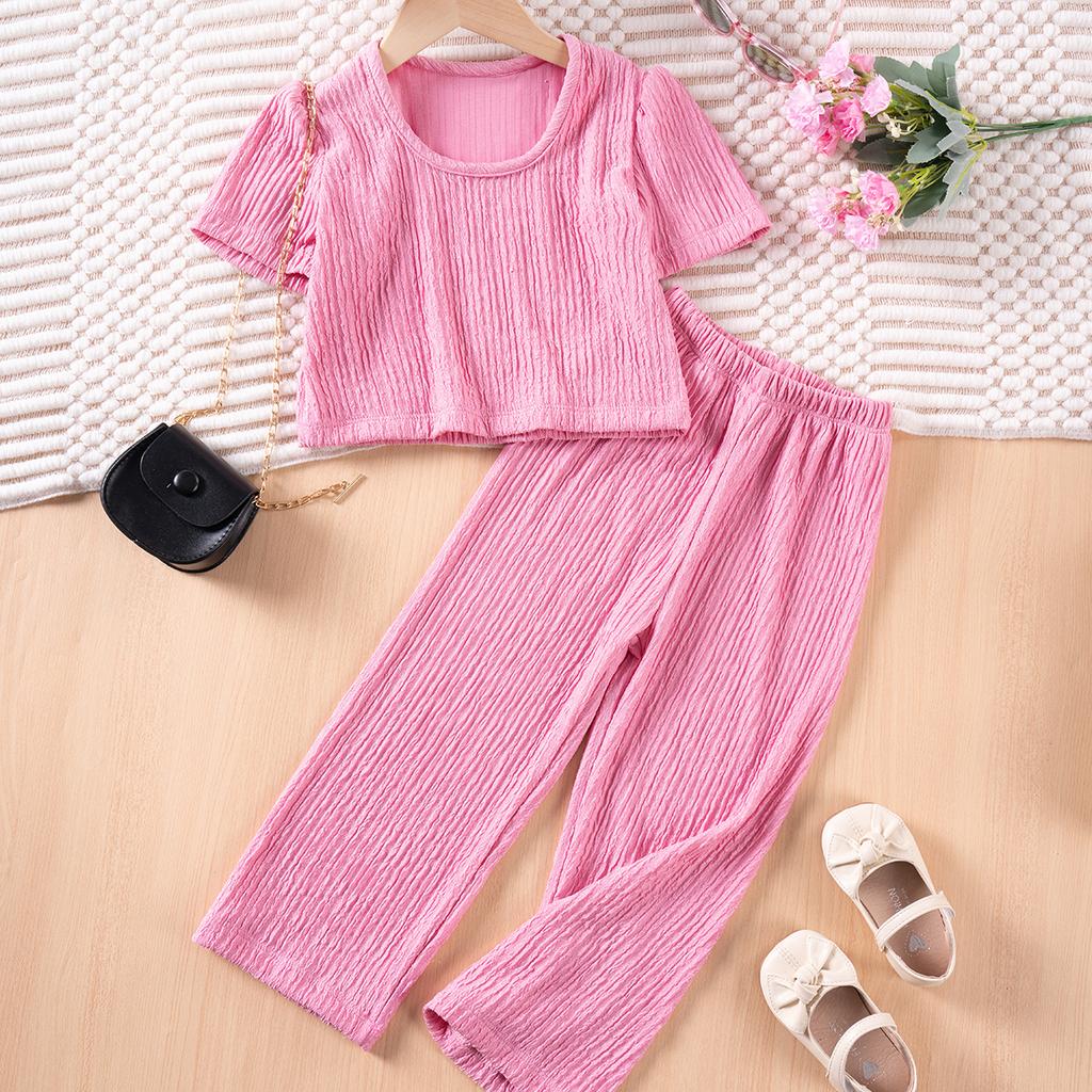 Girls Solid Color Suspenders Summer Suspenders Ruffles + Wide Leg Pants 2 Pieces Dress Set White Cute Elegant Baby Clothes