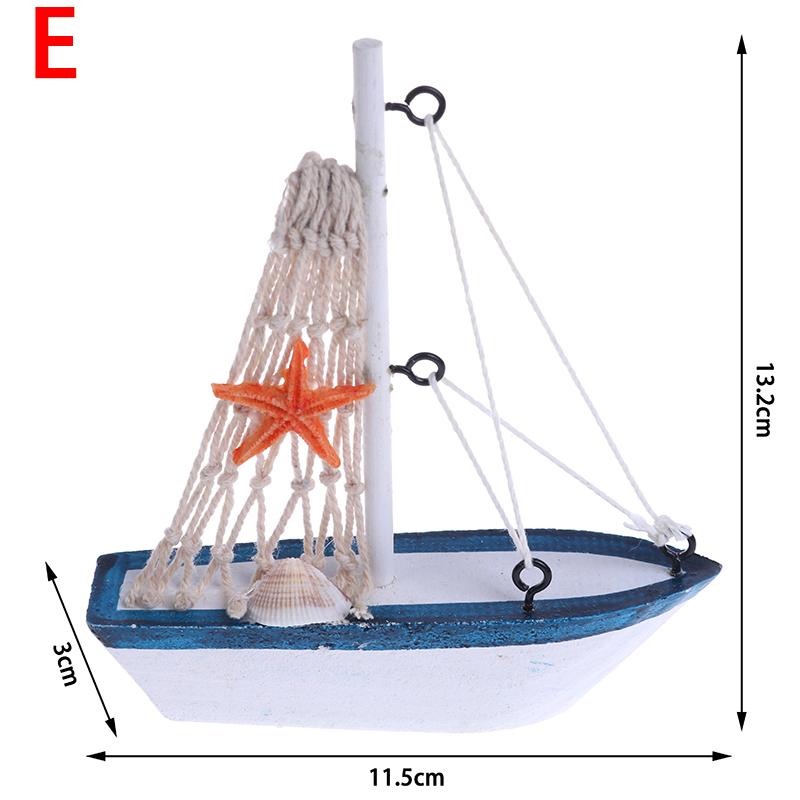 Mediterranean Style Marine Nautical Wooden Blue Boat Ship Wood Crafts Ornaments