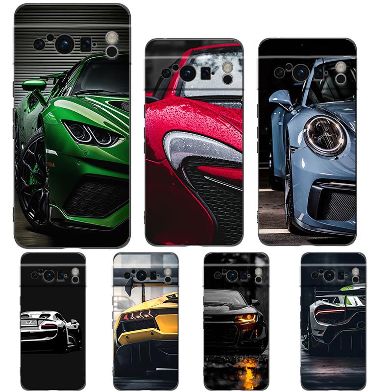 Super Car Sport Phone Case For Google Pixel 8 7 6 Pro 8A 6A 7A 5G Soft Silicone Shockproof TPU Black Cover Fundas