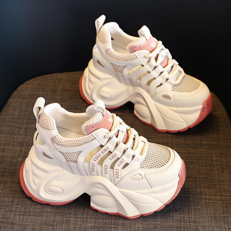 Inner height increase dad shoes women 2025 summer new hollow breathable thick-soled muffin mesh casual sports sandals