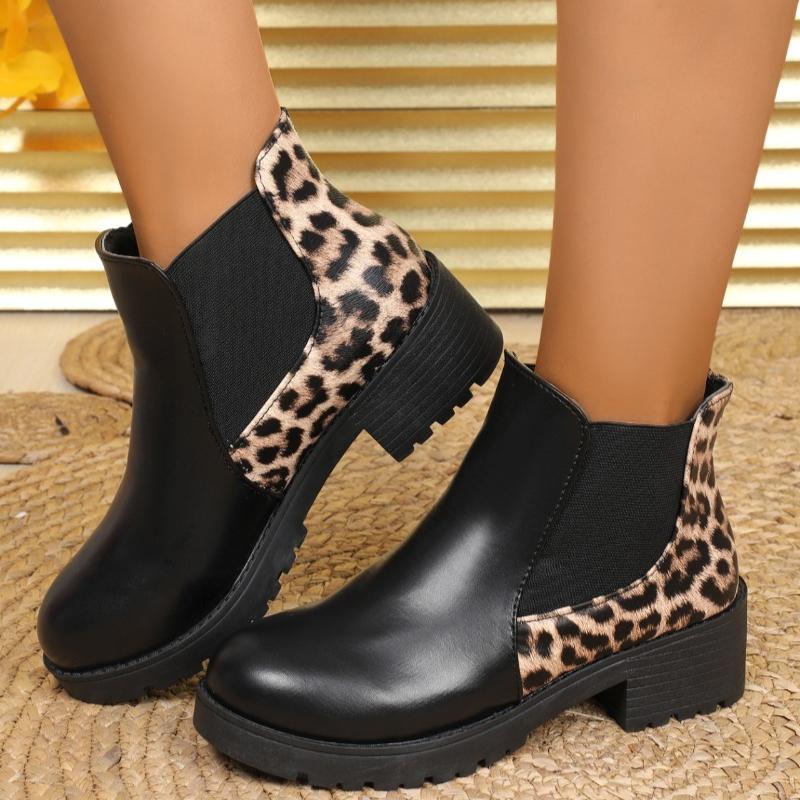 

Зимние Новые Большого Размера Тренд Мода Повседневные Универсальные Текстурированные Круглый Носок Толстая Подошва Средний Каблук Удобные Короткие Кожаные Ботинки 40