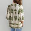 Women Shirt Loose Fit V Neck Printed Button Placket Shirt Tops Half Sleeve Breathable Summer Casual Tops