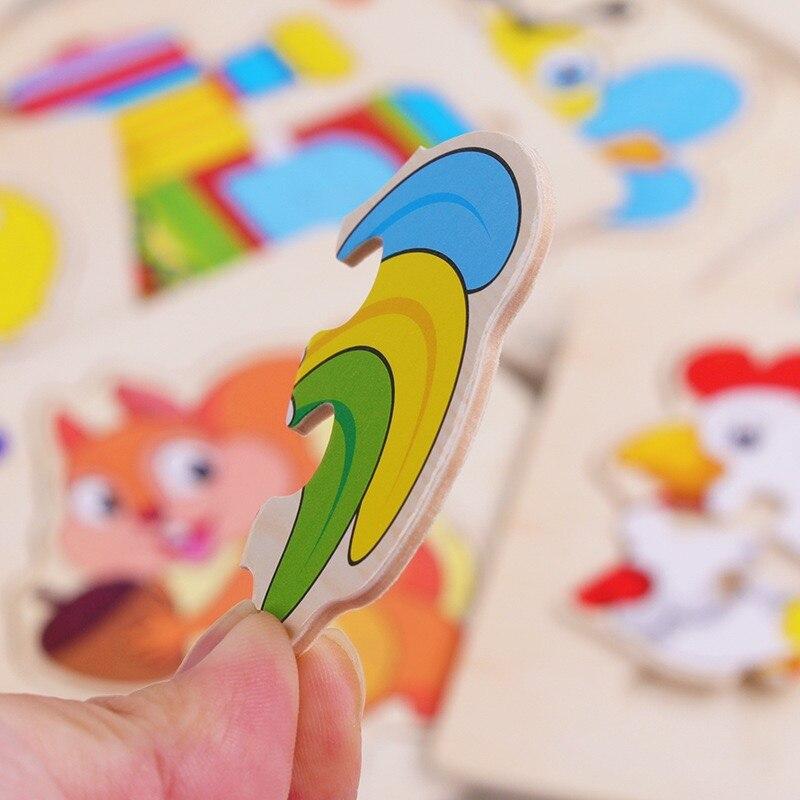 Non-Toxic 3 Pcs Random Color Puzzle 3D Toys Early Education Wooden Cartoon Animal Puzzle Puzzle Infant Puzzle Board Toys
