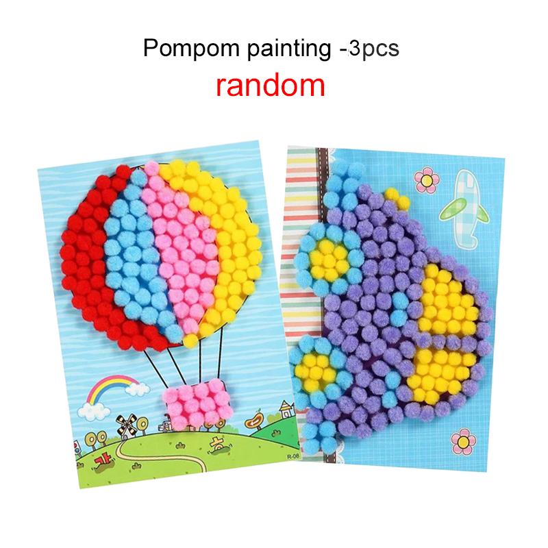 2~4PCS Fur Ball Sticker Painting Children Handmade Cute Cartoon Drawing DIY Handicrafts Various Patterns Decorations TMZ