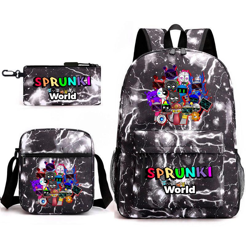 New Rhythm Box Sprunki Music Game Schoolbag Backpack Pencil Case Three-piece Set Student Heat Transfer Backpack D