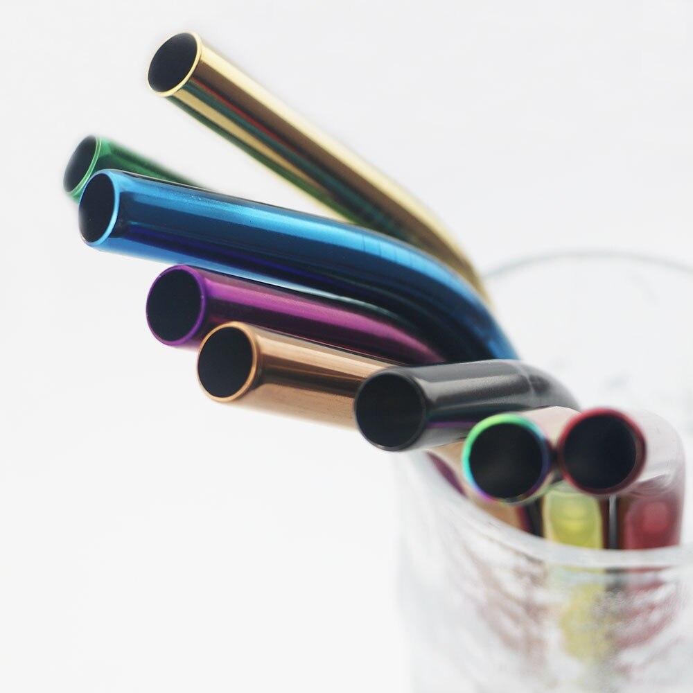 Vícebarevná pitná brčka Ekologická nerezová brčka na nápoje s čisticím kartáčkem