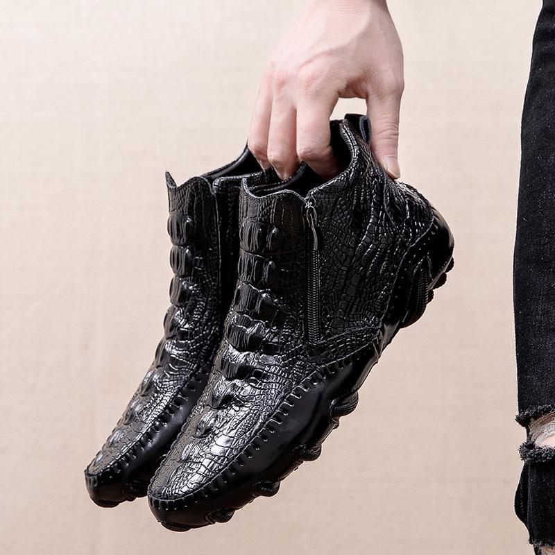

Men s Genuine Leather Crocodile Pattern High-top Martin Boots - Plus Size, Cotton-padded, Warm, Autumn/Winter 2025 38