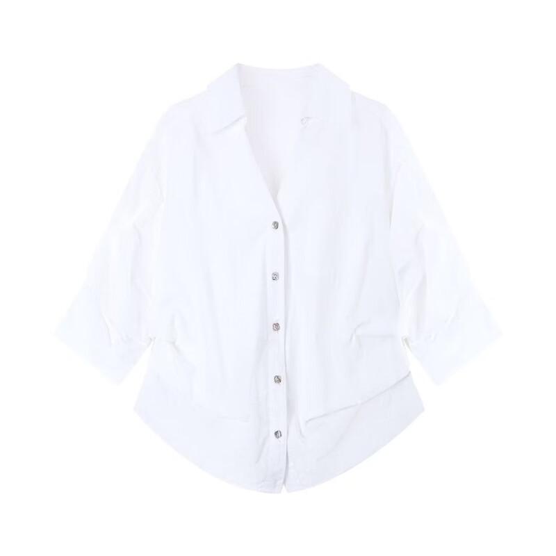 La Chapelle Women's Casual White Polo Collar Blouse