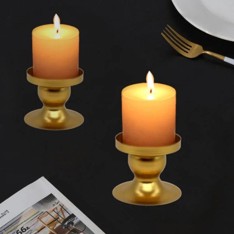 Golden Wrought Iron Candlestick - Column-Style Candle Holder, Decorative Round Base, Photography Prop & Home Decor Item