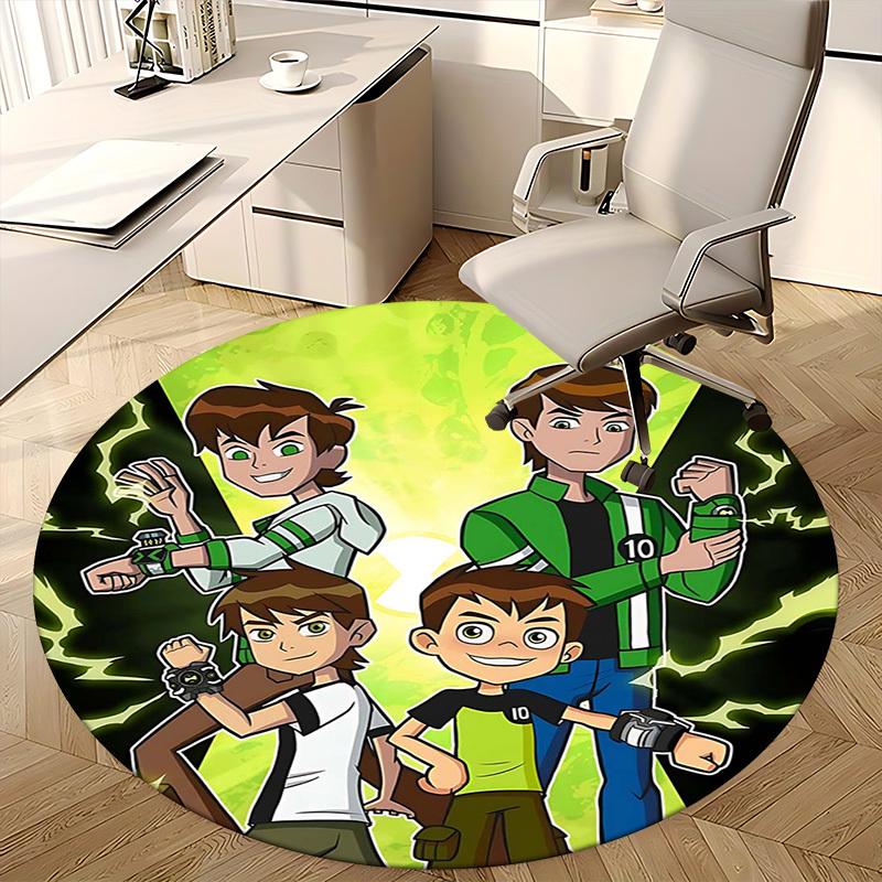 1pc Ben 10 Alien Force Round Carpet - Anime Design Office Chair Mat, Non-Slip Rug for Home Decor, Living Room, Bedroom